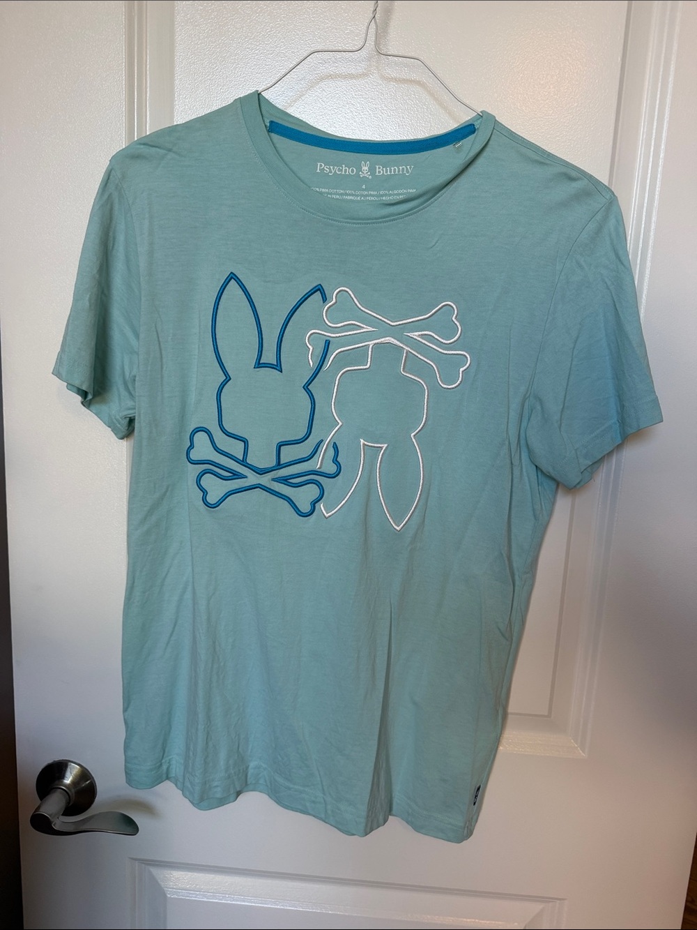 Psycho Bunny Aqua Tee with Navy & White Bunny Graphics